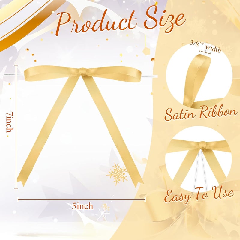 Riceshoot Store Gold 50 Pcs Stain Ribbon Bows 5x7 Inch Twist Tie Bows for Gift Wrapping Cake Treat Bags Craft DIY Gift Wedding Baby Shower Birthday Party Decorations - Image 2